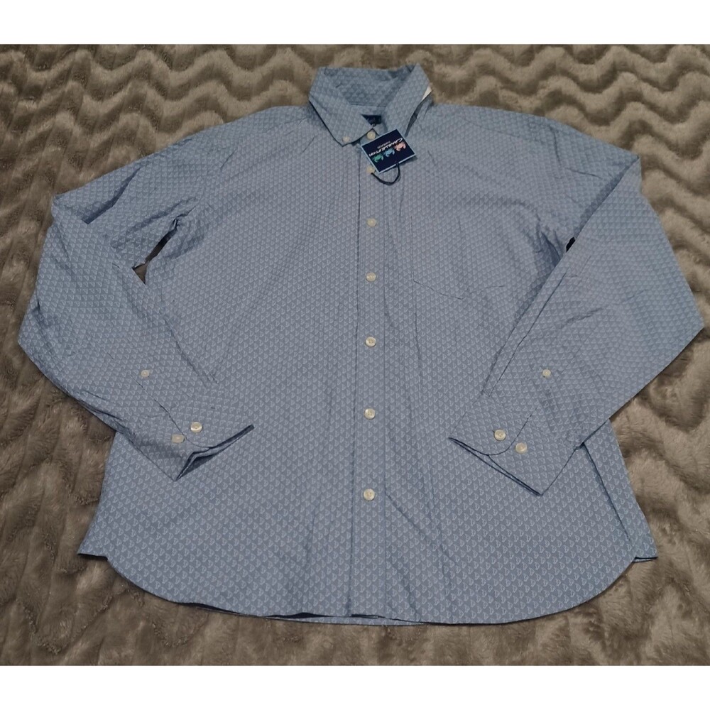 Charleston Mens Size M Blue Pattern L/S  100% Cotton Button Down Shirt NWT